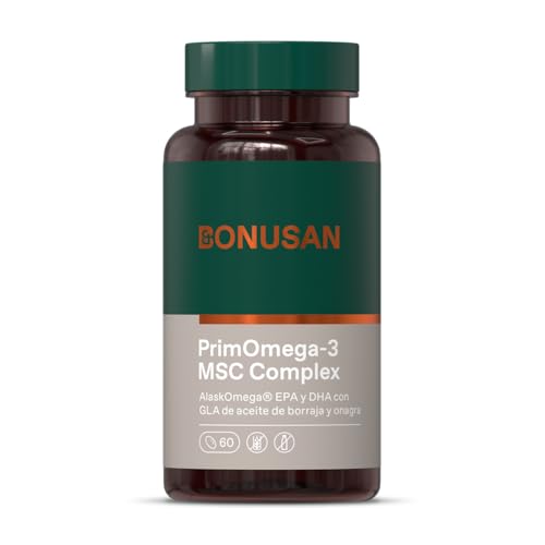 Bonusan PrimOmega-3 MSC 60 Cápsulas de Aceite de Pescado, Onagra y Borraja - Con EPA, DHA y GLA - Para Salud Cerebral y Visión Normal
