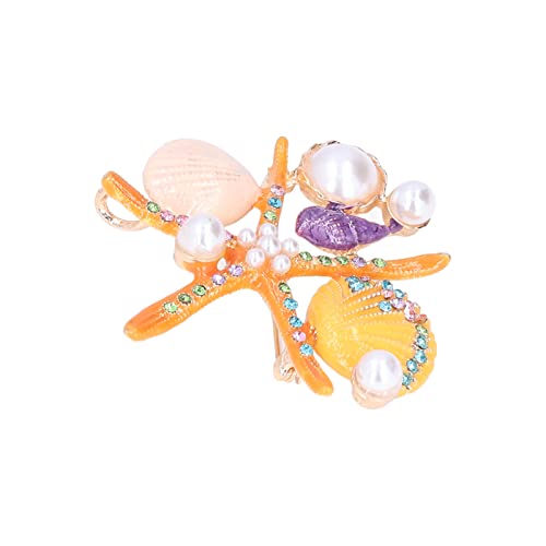 Image of Women Rhinestone Pearl Brooch, big Colorful sea starfish Brooch Pins Fancy Vintage Style shell Crystal Broches Dress Accessories Jewelry Boutonniere Corsage for Hat Bag Suit Tie Gift Wedding
