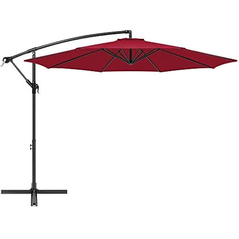 Ezone 10 ft Patio Umbrella Offset Hanging Folding Sun Shade Cantilever w/Cross Base Crank & Canopy Cover w/Easy Tilt Adjustment (Wine Red) Cover