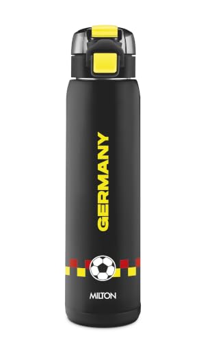 Image of Milton Steel Soccer 900 Thermoware Water Bottle 600 ml with One Touch Safety Lock & Twin Lid Sip or Gulp, Long Hours Hot & Cold, Leak Proof, ISI Certified, PU Insulated, for Kids, Gym, School, Black