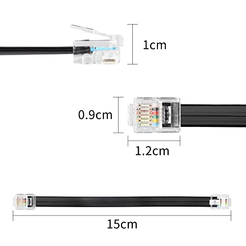 RIIEYOCA 6 Zoll kurzes RJ12 gerades Kabel 6P6C männlich zu männlich flaches Telefonkabel, kompatibel mit Daten und Sprache (Schwarz, 10Pack)