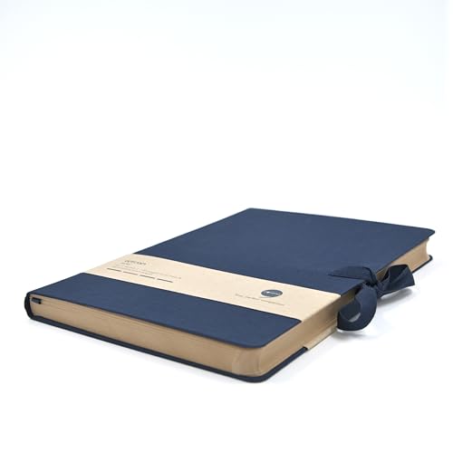 Image of COMMA Artisan Navy Blue Hard Bound Notebook, A5 Size | 192 Pages, 100gsm Ruled Kraft Paper, Linen Fabric Cover, Ribbon Closure