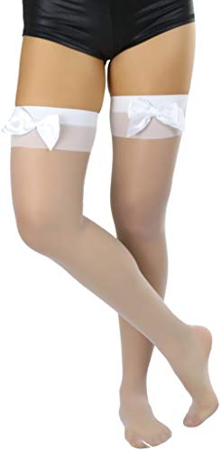 Image of ToBeInStyle Women's Opaque Long Thigh High Stockings w /Decorative Front Satin Bow