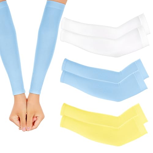3 Paar Sport Armstulpen Kinder,Atmungsaktiv Armstulpen Sommer,Anti-UV Kompressions Armschoner,Gaming Armsleeve,für Jungen Mädchen Volleyball Basketball Armschoner(Gelb,Blau,Weiß)