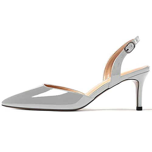 WAYDERNS Women's Patent Pointed Toe Solid Buckle Slingback Stiletto Mid Heel Pumps Shoes 2.5 Inch2