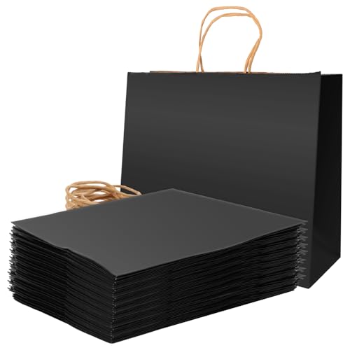 GBACHOOSE 50 Stück Geschenktüten Papier 32x25x11cm, Papiertüten mit Henkel, Papiertüten Schwarz für Ostern,Weihnachten, Hochzeit, Erntedankfest, Party, Geburtstag