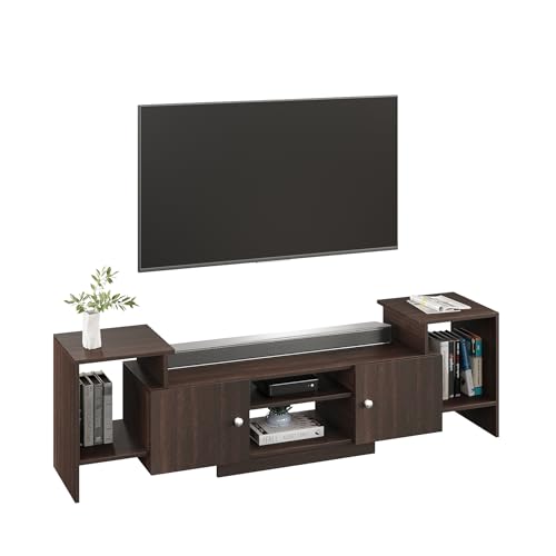 Image of FURNEASER Eptimal Engineered Wood TV Entertainment Unit for 75 Inch TV | Floor TV Stand & Cabinet with Shelves and Doors | Modern TV Unit (Wenge)