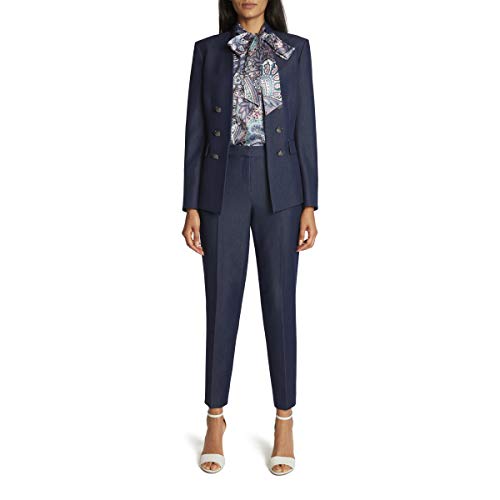 Tahari ASL Women's Faux Double-Breasted Jacket and Pant Set, Navy, 8
