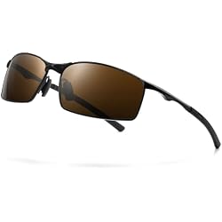 SUNGAIT Ultra-Lightweight Polarized Sunglasses Men for Driving Fishing Golf, Rectangular Metal Frame with Spring Hinge