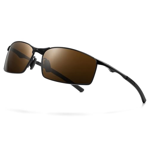 Image of SUNGAIT Ultra-Lightweight Polarized Sunglasses Men for Driving Fishing Golf, Rectangular Metal Frame with Spring Hinge