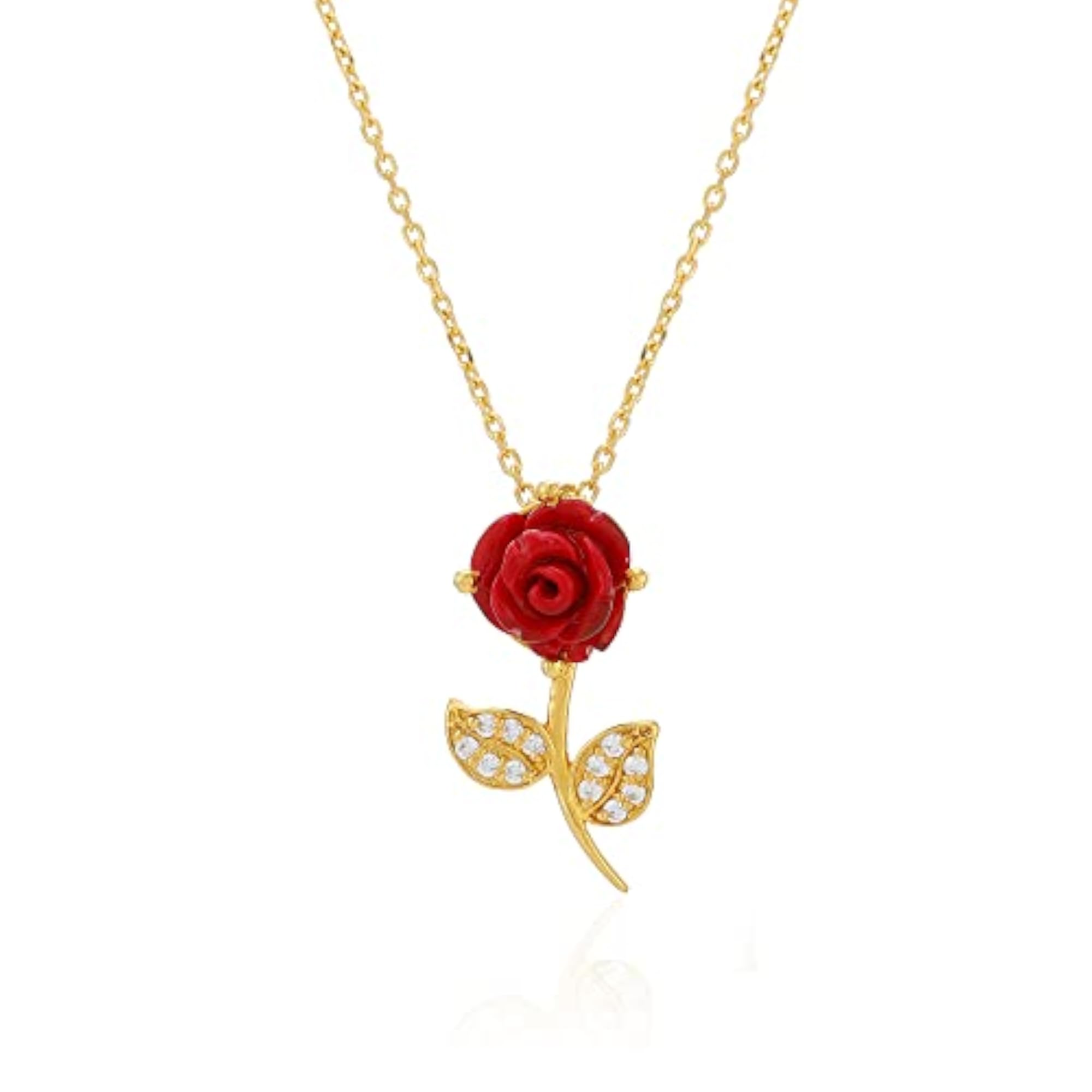 925 Pure Silver Red Rose Necklace Gift Set