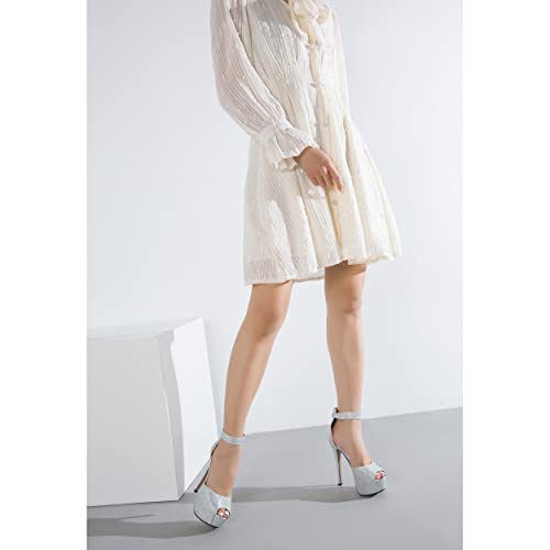 Image of MAIERNISI JESSI Women's Platform High Heel Sandals, Ankle Strap, Peep Toe, Stiletto Heels, Zip