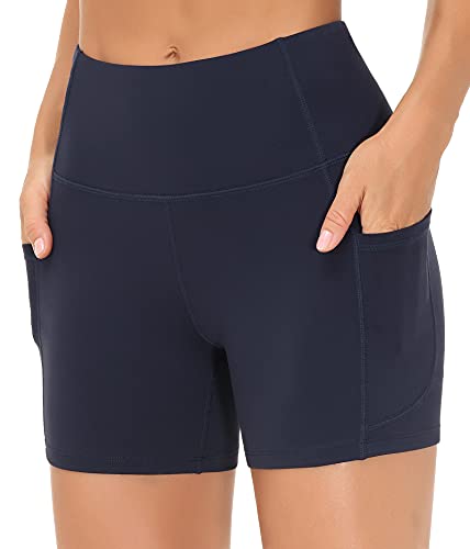 Image of THE GYM PEOPLE High Waist Yoga Shorts for Women's Tummy Control Fitness Athletic Workout Running Shorts with Deep Pockets