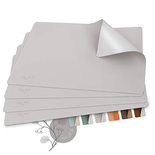 Sølmo Designer Tischset aus PU-Leder - Hitzebeständig Zweifarbig - 4er Platzset Abwischbar, Platzdeckchen für Kinder (Lilac Grey/Silver)