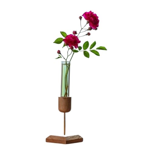 Wooden Hydroponic Plant Vase with Glass Test Tube | Walnut Wood Flower Holder Stand | Rustic Tabletop Flower Vase for Fresh Flowers, Plant Cuttings, Home, Office, Hotel, Living Room & Garden Decor-image-34