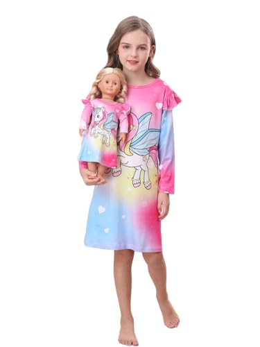 Bow Dream Toddler Girls Dress and Matching American Girl Doll Clothes for Girls Party Birthday Cartoon Pattern Dress