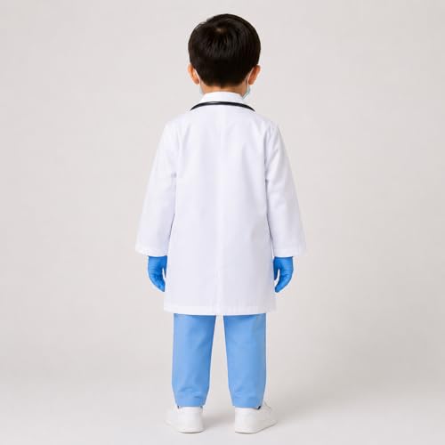 Image of Doctor Dress for Kids with White Coat, Lab Coat Outfit for Children, Medical Role Play Costume for Fancy Dress Competition, School Annual Function, Career Day Events