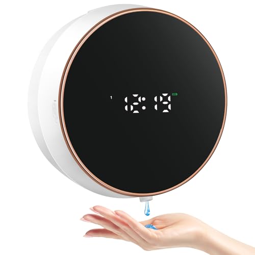 Automatic Soap Dispenser Liquid Bathroom: Wall Mount Rechargeable Touchless Adjustable Auto Smart Electric Plastic White Soap Dispenser with Clock - Kitchen - Hand Dish Lotion Couple Kids