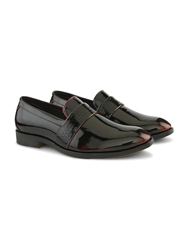 Image of Stanford Men Slip-On Formal Shoes | Glossy Round Toe Comfortable Office, Business Dress Shoes-TPSL 25047 Cherry-7