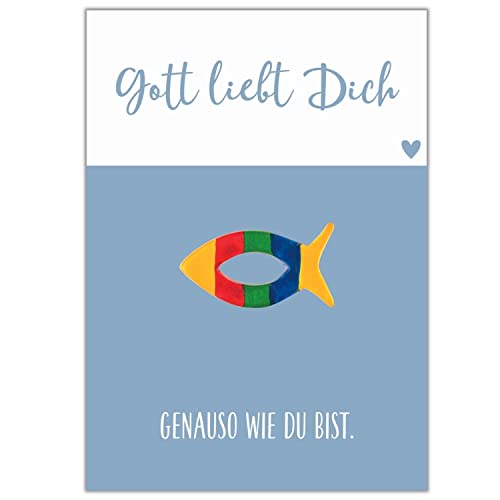 Glücksschmiedin - Poisson en stéatite aux couleurs de l'arc-en-ciel avec carte chrétienne - Dieu aime toi - Porte-bonheur avec carte Cover