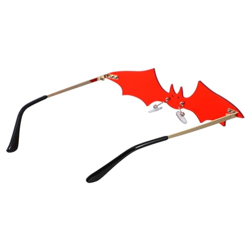 JEWEDECO Rimless Bat Sunglasses Women Novelty Frameless Eyeglasses Party Cosplay Summer Fashion Eyewear Gold Frame Red Lens