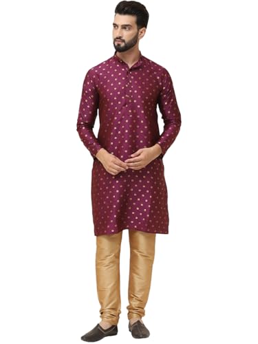 Image of SOJANYA (Since 1958 Men's Silk Blend Booti Kurta with Gold Churidaar Pyjama