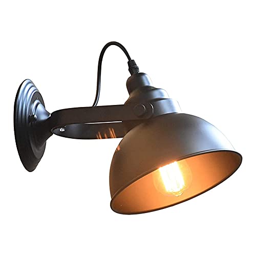 Aplique de Pared Europeo Aplique Industrial -intage lámpara de Pared Retro Pantalla de cúpula de Metal Negro 20 cm iluminación Aplique de Pared Casquillo e27 rústico Compatible con Arte Restaurante