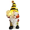 Solar Garden Gnome Statue Resin Bee Gnome Figurine with Flower and Crackle Glass Globe Lights for Outdoor Decor Porch Patio Yard Decorations Garden Gifts for Mom