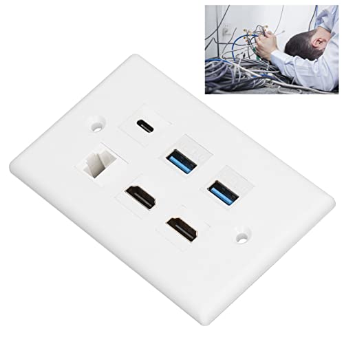 Annadue HDMI USB3.0 Cat6 USB C Wall Plate, 6 Ports Outlet Wall Plate - Image 4