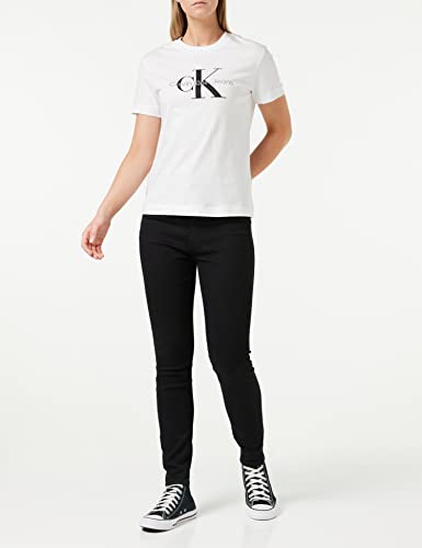 Calvin Klein Camiseta de Manga Corta Mujer Core Monologo con Cuello Redondo, Blanco (Bright White), M