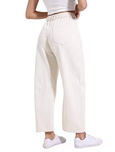 Women's Mid Elastic Waist Wide Leg Barrel Jeans Cropped Denim Pants Comfortable Boyfriend Jeans with Pockets2