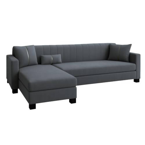 Image of SOCOZI Almeria 5 Seater LHS L Shape Sofa Set | Soft Velvet Suede Fabric | Modern Design | Plush Comfort Cushions for Living Room (Dark Grey)