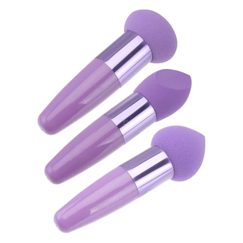 SHOWERORO Set de 3 Esponjas de Maquillaje Mango Morado Esponja Cosmética Flexible para Polvo y Base Accesorios para Piel Sensible y Acné Herramientas Prácticas para Aplicación Facial