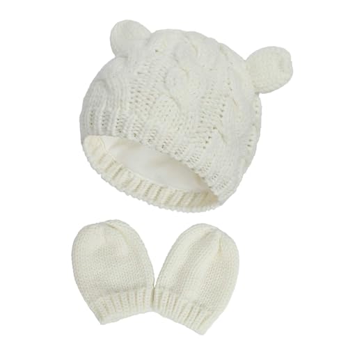 RAOEXI Unisex Baby Toddler Hat and Mitten Set Winter Knitted Thick Warm Beanie Cap Gloves for Infant Boys Girls
