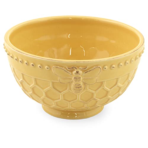 Boston International Embossed Stoneware Cereal/Small Serving Bowl, 5.5 X 3-Inches, Honeycomb #TOP4