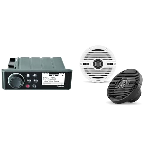 Fusion MS-RA70 Source Unit w/Clarion CMS-651-CWB 6.5-inch Coaxial Marine Speakers (Includes White & Black Classic Grilles)