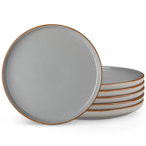 vancasso Série RENO Lot de 6 Assiettes Plates en Grès 26 cm - Va au Micro-Ondes, Four et Lave-Vaisselle - Grise Émaillé, Design Élégant et Résistant