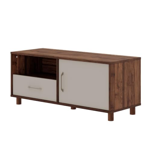 Image of Wakefit TV Unit | 1 Year Warranty | TV Stand Table, TV Unit for Living Room, TV Cabinet, Cabinet Engineered Wood with Drawer & 2 Close Shelves (Allie, Columbian Walnut & Pumic Grey)
