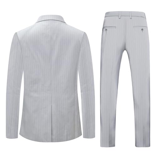 i·FineLong Men's 2 Piece Slim fit Suits Set Tuxedo,V Neck Notched Lapel，Groomsmen Prom Tuxedo Pinstripe Suit for Men4