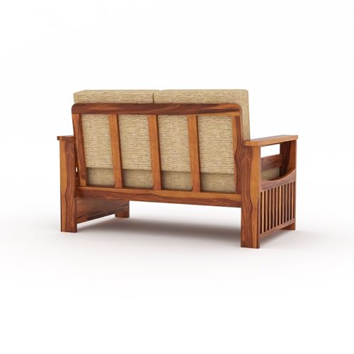 Image of Sheesham Wooden 2 Seater Sofa for Living Room | Rosewood 2 Seater Cushion Sofa Side Half Moon Rack | Solid Wood Sofa Set for Lounge (2 Seater,Honey)