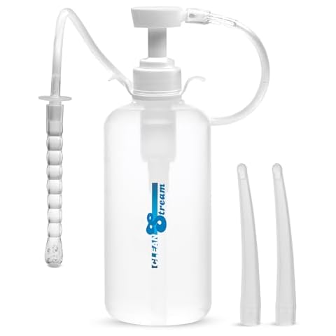 CLEANSTREAM XL Enema Bottle with 3 Attachments, Colon Cleanse for Men, Women, & Couples, Travel Friendly Enema with Easy Pumping & Flexible Tubing - Multiple Nozzle Choices, 5 Piece Set - Clear Cover