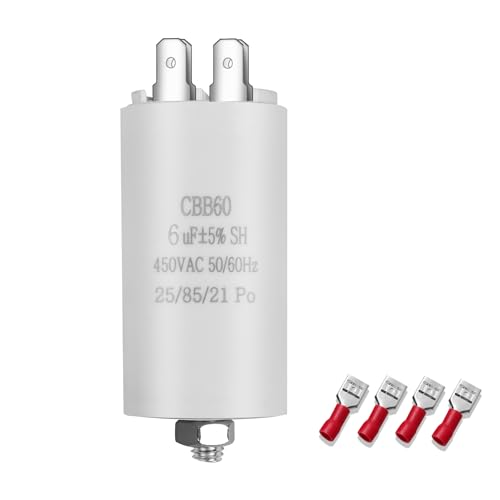 CBB60 450V 6UF 50/60HZ Kondensator,ANGEEK Einsteckkondensator,Starterkondensator,Motorkondensator,Geeignet für Pumpen,Waschmaschinen,Rasenmäher und andere elektrische Geräte (vier Anschlüsse senden)