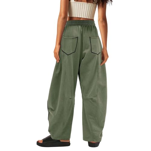 Y2K Baggy Wide Leg Sweatpants for Women Drawstring High Waisted Pants Contrast Patchwork Lounge Pants with Pockets3