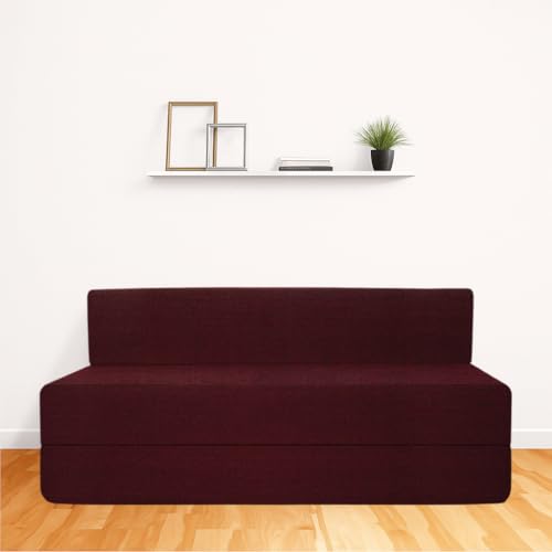 Image of CELLBELL Comfy Sofa Cum Bed 6x6.5 Feet | Foldable Dual Use Couch Bed with Soft Cushions, Washable Fabric Cover & Sturdy Frame | Space Saving Modern Design for Living Room, Bedroom Guest Use (Maroon)