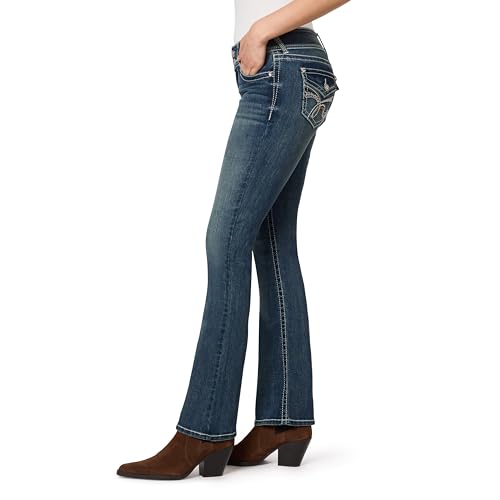 Image of WallFlower Bling Back Pocket Bootcut Jeans for Women, Luscious Curvy Fit, Embellished Mid-Rise Insta Stretch Denim