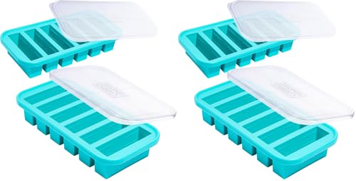 Image of Souper Cubes 1 /2 Cup Silicone Freezer Molds with Lids, Aqua, 4-Pack