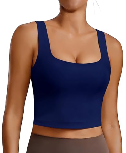Image of PINSPARK Sports Bra for Women Square Neck Longline Tank Top with Built in Bra