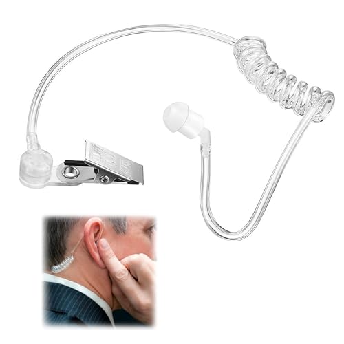 Radio Earpiece Headset Halloween Costume Earpiece Realistic Agent Secret Spy Costume Prop, Clear Audio Tube with Soft Earbuds Ear Piece with Clip Replacement Audio Headsets Masquerade for Fancy Dress