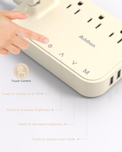 Image of Addtam LED Desk Lamp, Power Strip with 3 Outlets 4 USB Charging Ports(2 USBC), 4 Modes 5 Level Brightness Touch Lamp, Small Desk Lamp for Home Office College Dorm Room Essentials, Cream