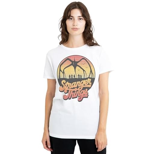 Stranger Things 80´S Sunset Mindflayer Group Ladies T Shirt, White, Small | Ya disponible en tu tienda friki favorita! En mundofriki.es!